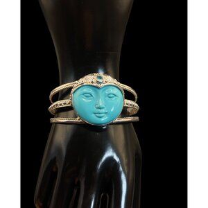 VTG Sajen 925 Sterling Silver Turquoise Moon Goddess Gemstone Cuff Bracelet
